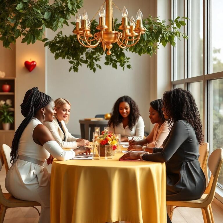 Group volunteers, outreach tables, elegant boutique render